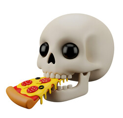 Human Skull Biting Slice of Pizza Minimalist 3D Rendering in a Soft And Smooth Renderer