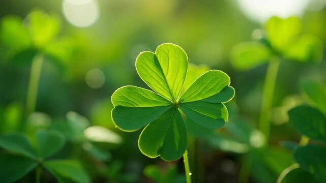 Four leaf clover, a symbol of luck and hope, stands out among shamrocks in a field. Four leaf clover, with its distinctive four leaflets, captures attention,
