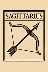 Vintage Sagittarius Zodiac Sign: Hand-Drawn Bow and Arrow Illustration, Beige Background, Antique Style