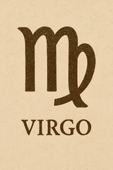 Vintage Virgo Zodiac Symbol:  Sepia Tone, Astrological Sign,  Antique Paper Texture.
