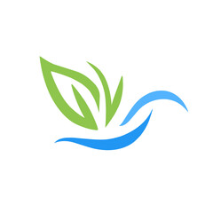 green leaf design icon with water waves