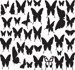  Collection of diverse butterfly silhouettes, perfect for nature-inspired designs, patterns, and creative projects.