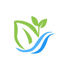 green leaf design icon with water waves