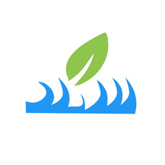green leaf design icon with water waves