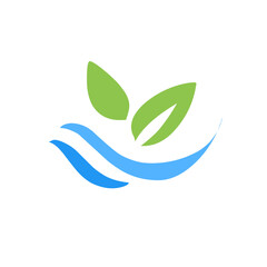 green leaf design icon with water waves