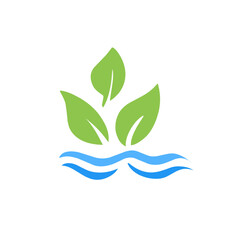 green leaf design icon with water waves