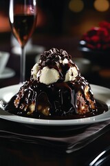 Dessert with Ice Cream and Chocolate Sauce