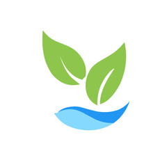 green leaf design icon with water waves