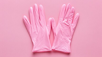 Obraz premium Pink latex-free medical gloves. Healthcare protection