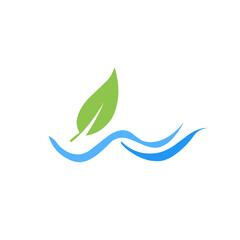 green leaf design icon with water waves