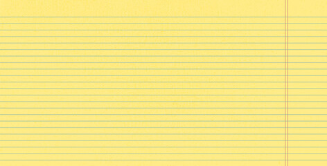 Naklejka premium Legal pad lined horizontal textured paper. Yellow worksheet with stripes. Blank empty page of binder. Wide line grid backdrop. Vector grid school notepad cover illustration. Scrapbook stationary.
