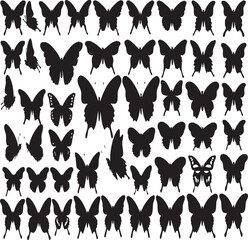  Collection of diverse butterfly silhouettes, perfect for nature-inspired designs, patterns, and creative projects.