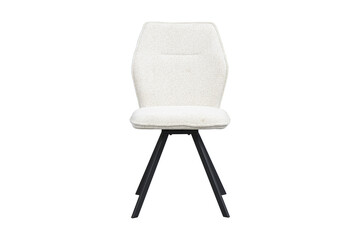 Modern textured fabric dining chair with black metal legs isolated on transparent background