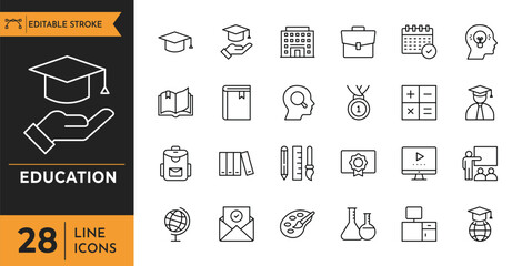 Education outline icon set. Education icon set. Editable stroke. Vector illustration