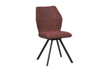 Modern upholstered dining chair with textured fabric and metal legs isolated on transparent...