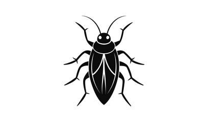 Stylized black cockroach illustration with white details on a white background