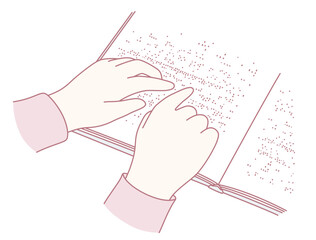 Illustration of hands reading a Braille book, highlighting the importance of accessibility in literacy for everyone