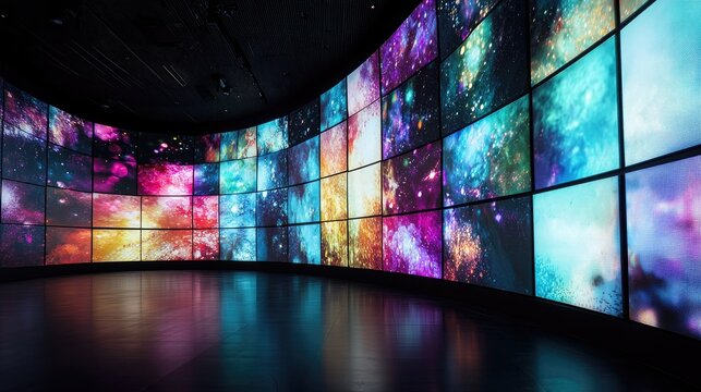 A wall of screens displaying diverse celestial imagery.