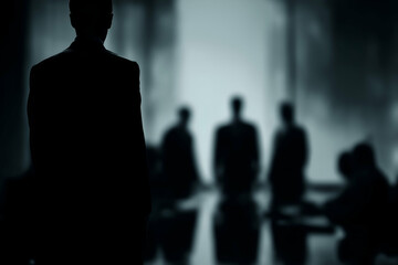 Business Meeting Silhouette Man Leading Team with Dark Tones, motion blur Business concept, motion bokeh background