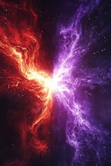 Abstract Fiery Explosion with Red and Purple Nebulae