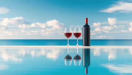 Wine Glasses and Bottle by Infinity Pool