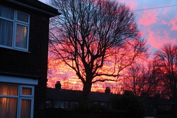 Beautiful Radiant Sky Behind Suburban Home