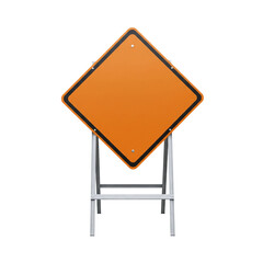 Blank orange construction road sign on stand