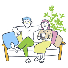 カウチでくつろぐ若いカップル　ストックイラスト素材
