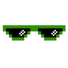 Green pixel sunglasses icon illustration with flat style design. Application, web, social media, sticker, banner, poster, lego. © Erlin