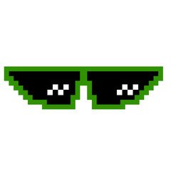Green pixel sunglasses icon illustration with flat style design. Application, web, social media, sticker, banner, poster, lego. © Erlin