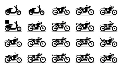  "Collection of Motorcycle and Scooter Icons for Digital Design"