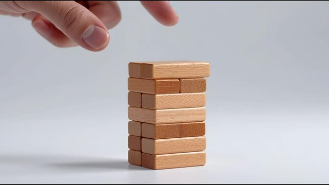 Building balance with wooden blocks in a skillful tower stacking challenge