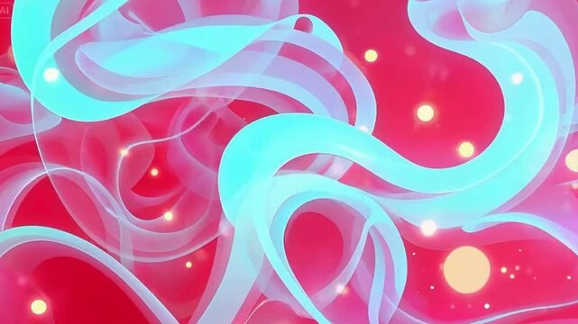 Dreamlike animation with an ethereal quality. Bright, vibrant colors pop against a rich red background