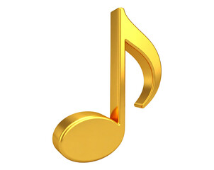 Glossy 3D Golden Music Note Symbol Isolated on White Background PNG