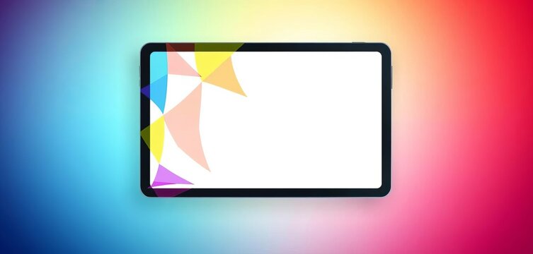 Abstract colorful geometric shapes forming a digital tablet on a gradient background,  online,  service