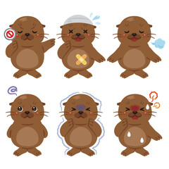 様々な状態のアシカのキャラクターイラストセット