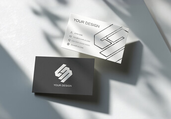 2 Floating Business Cards On White Surface Mockup