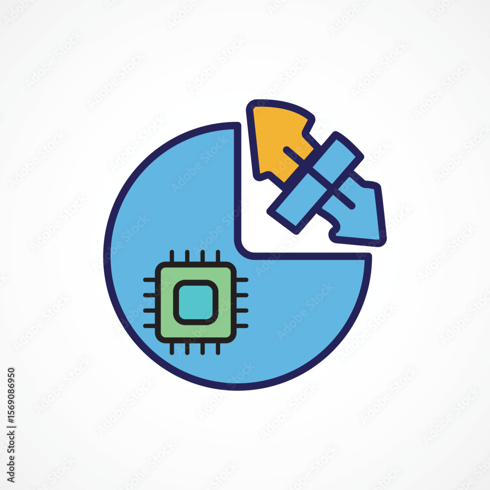Fototapete Microprocessor Pie Chart color icon – AI Data Analytics and System Breakdown, Vector sign. Symbol, logo illustration. Vector graphics for Presentation and other