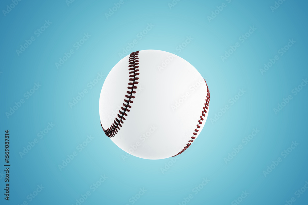 Fototapete realistic baseball ball with red stitches isolated on clean blue background under spotlight, modern 