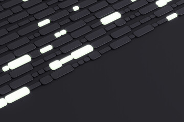 Futuristic illuminated black geometric blocks forming a modern abstract tech background template...