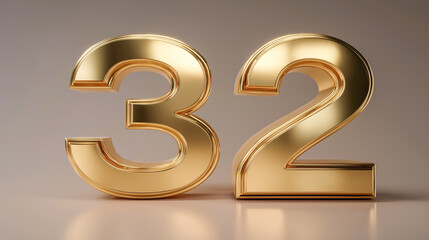 Stylish golden number 32 displayed in 3D