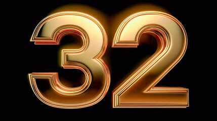 Golden 32 number illustration in 3D design