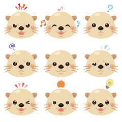 ラッコのイラストセット　顔表情のみ