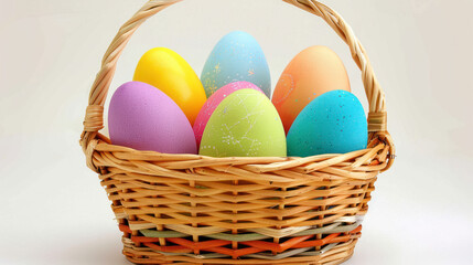 Easter Eggs in a Woven Basket for Spring Celebrations and Festive Decor