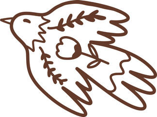 Line art bird with floral elements