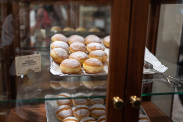 Confectionery delicacies displayed inside Historic Demel Cafe in Vienna, Austria