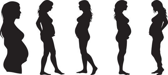 Pregnant Woman silhouettes Belly Growth Collection set. clip art, back lit, beauty, bonding, outline, design element, men