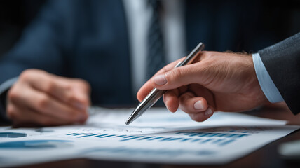 One businessman gesturing with a pen