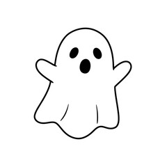 Obraz premium Cute cartoon ghost character with arms raised and surprised expression 