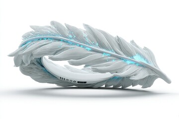 Elegant white feather speaker with blue lights on a clean background studio shot